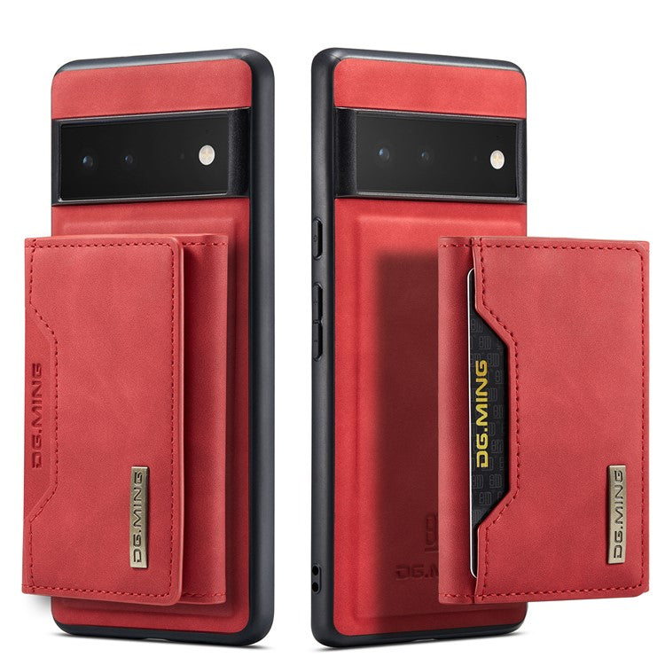 DG.MING M2 Series Shockproof Anti-scratch Magnetic Wallet Design Hybrid Case with Kickstand for Google Pixel 6 Pro - Red