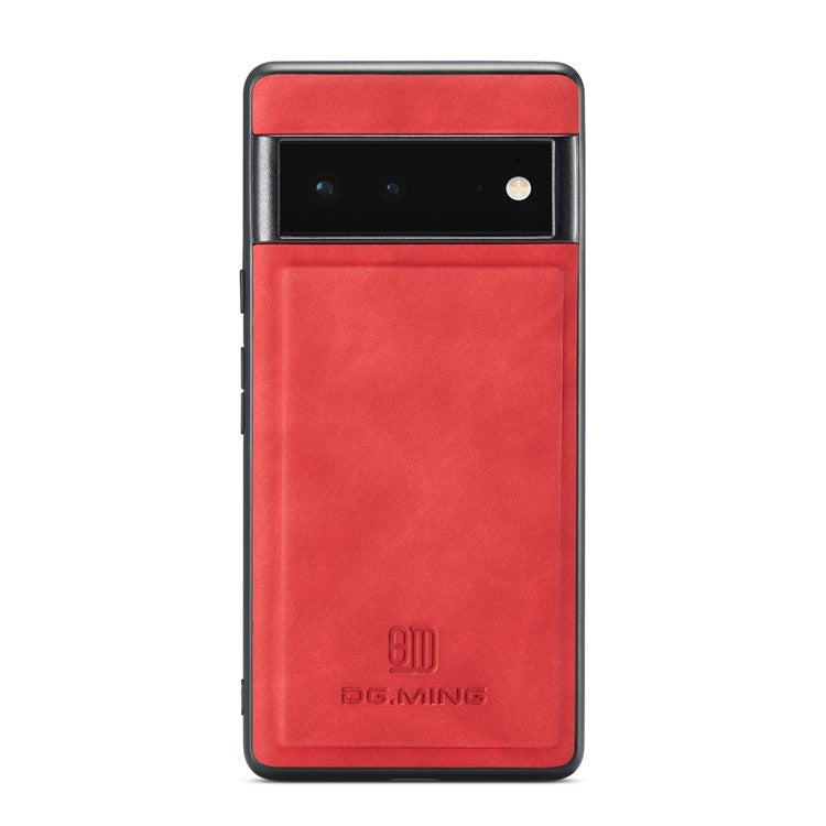 DG.MING M2 Series Shockproof Anti-scratch Magnetic Wallet Design Hybrid Case with Kickstand for Google Pixel 6 Pro - Red
