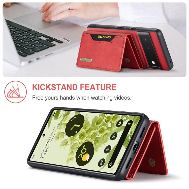 DG.MING M2 Series Shockproof Anti-scratch Magnetic Wallet Design Hybrid Case with Kickstand for Google Pixel 6 Pro - Red