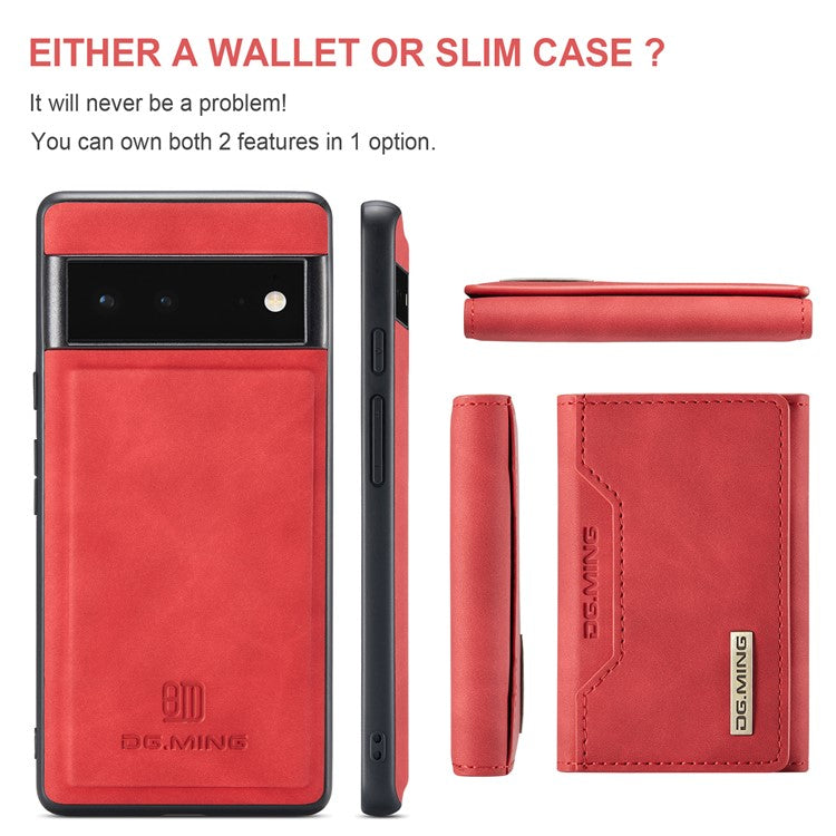 DG.MING M2 Series Shockproof Anti-scratch Magnetic Wallet Design Hybrid Case with Kickstand for Google Pixel 6 Pro - Red