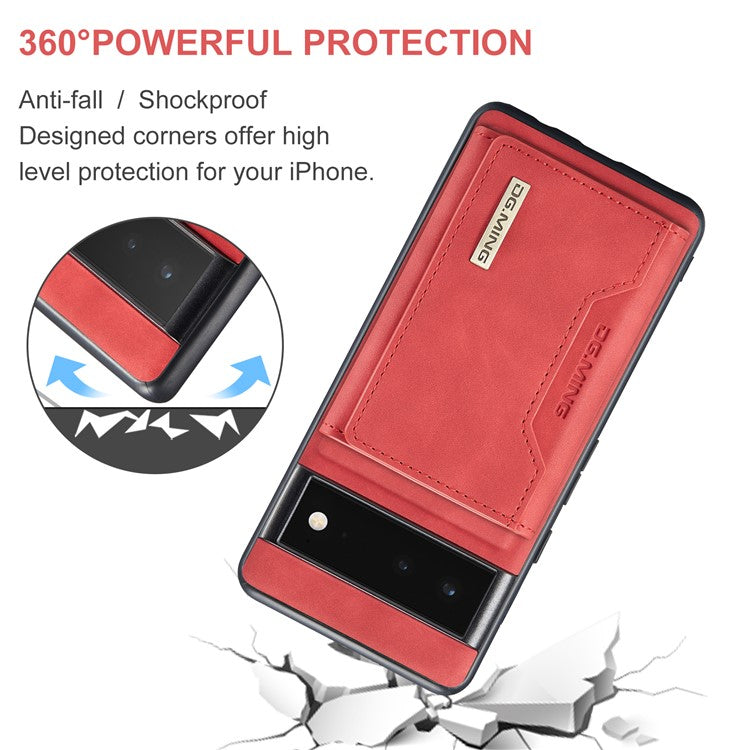 DG.MING M2 Series Shockproof Anti-scratch Magnetic Wallet Design Hybrid Case with Kickstand for Google Pixel 6 Pro - Red