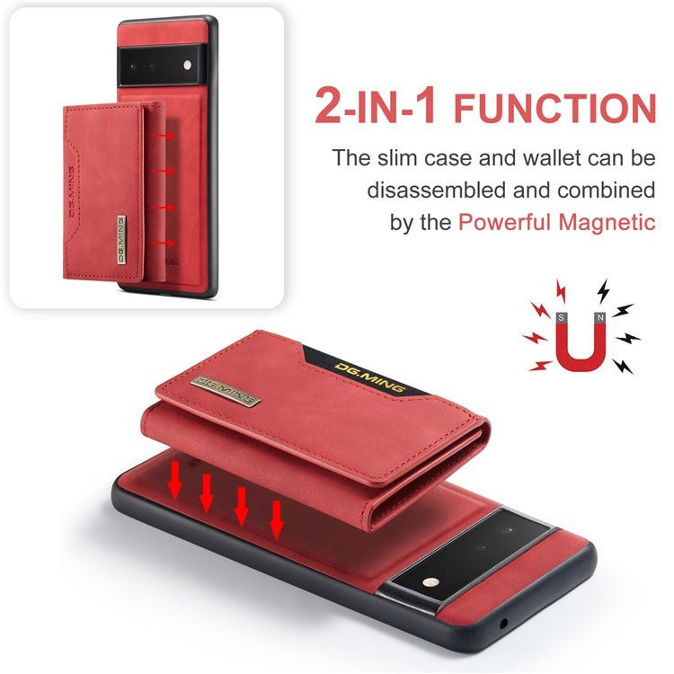 DG.MING M2 Series Shockproof Anti-scratch Magnetic Wallet Design Hybrid Case with Kickstand for Google Pixel 6 Pro - Red