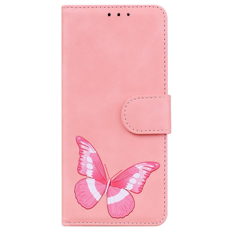 Magnetic Closure Skin Touch Feeling Phone Case Anti-scratch Butterfly Printing Stand Wallet Leather Phone Cover for Google Pixel 6a - Pink