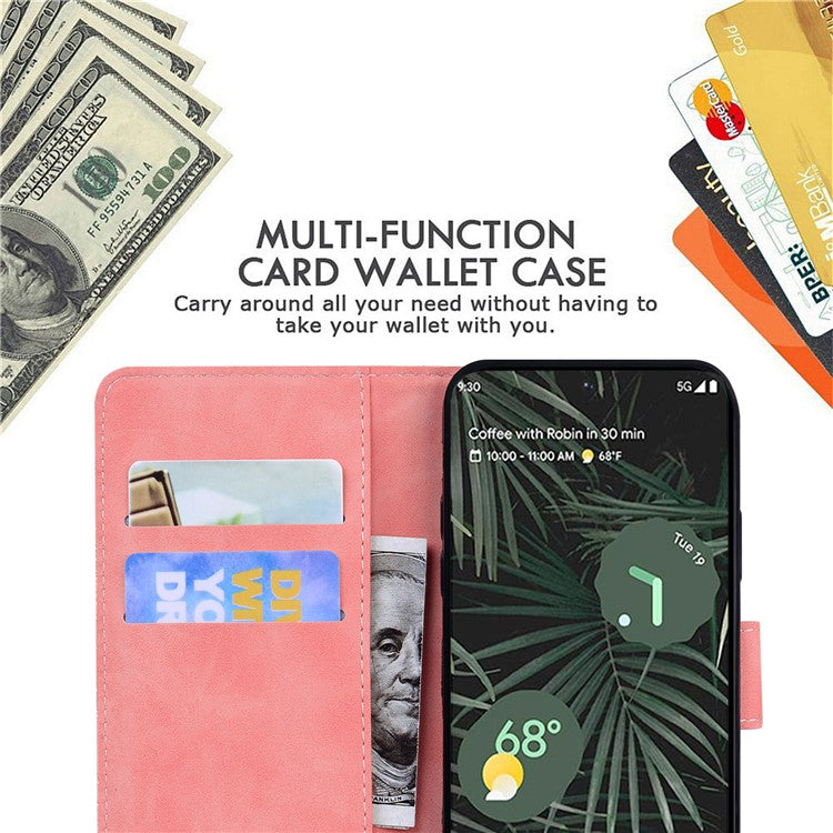 Magnetic Closure Skin Touch Feeling Phone Case Anti-scratch Butterfly Printing Stand Wallet Leather Phone Cover for Google Pixel 6a - Pink
