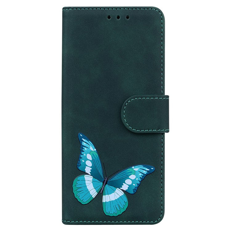 Magnetic Closure Skin Touch Feeling Phone Case Anti-scratch Butterfly Printing Stand Wallet Leather Phone Cover for Google Pixel 6a - Green