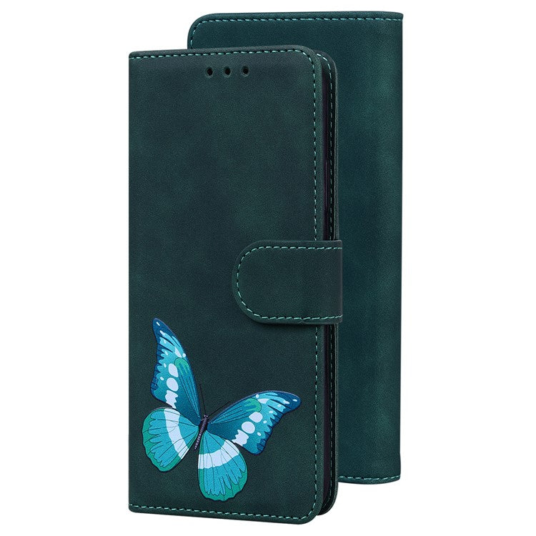 Magnetic Closure Skin Touch Feeling Phone Case Anti-scratch Butterfly Printing Stand Wallet Leather Phone Cover for Google Pixel 6a - Green