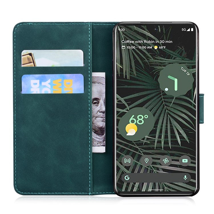 Magnetic Closure Skin Touch Feeling Phone Case Anti-scratch Butterfly Printing Stand Wallet Leather Phone Cover for Google Pixel 6a - Green