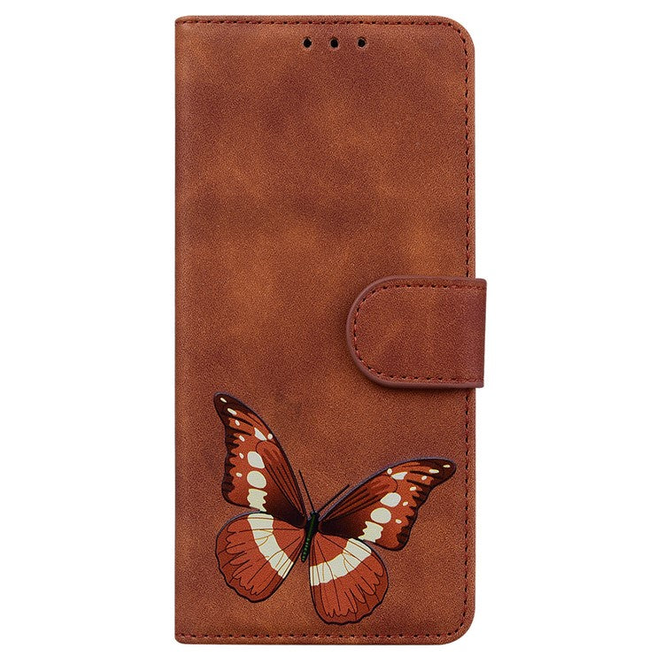 Magnetic Closure Skin Touch Feeling Phone Case Anti-scratch Butterfly Printing Stand Wallet Leather Phone Cover for Google Pixel 6a - Brown