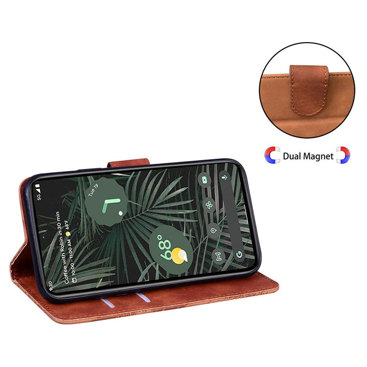 Magnetic Closure Skin Touch Feeling Phone Case Anti-scratch Butterfly Printing Stand Wallet Leather Phone Cover for Google Pixel 6a - Brown