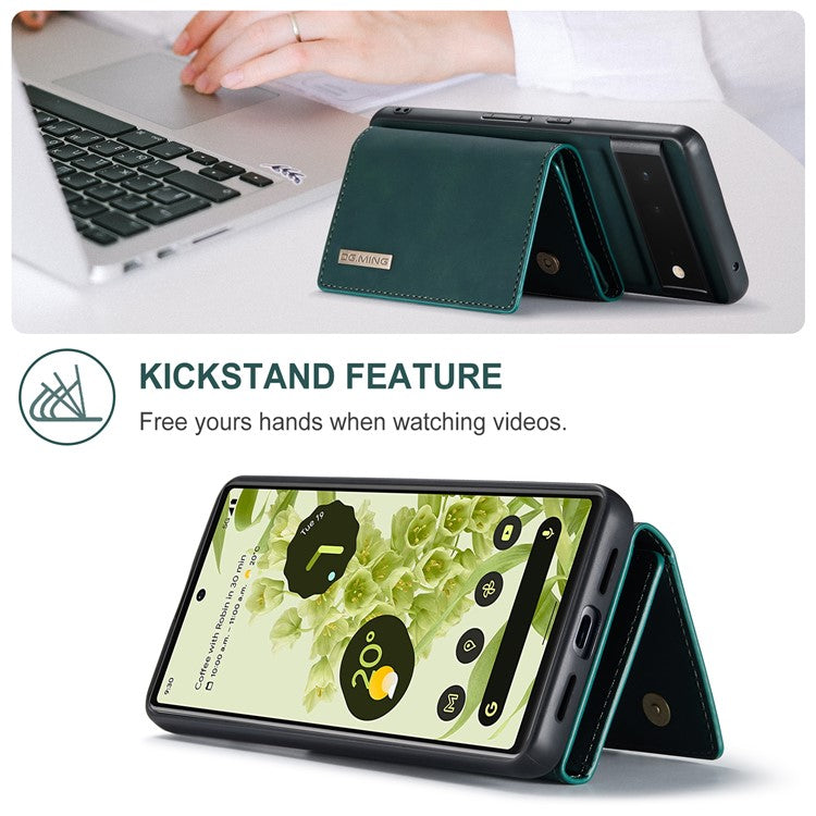 DG.MING M1 Series Multi-functional Magnetic Absorption Wallet + Anti-drop PU Leather Coated Phone Case with Kickstand for Google Pixel 6 - Green