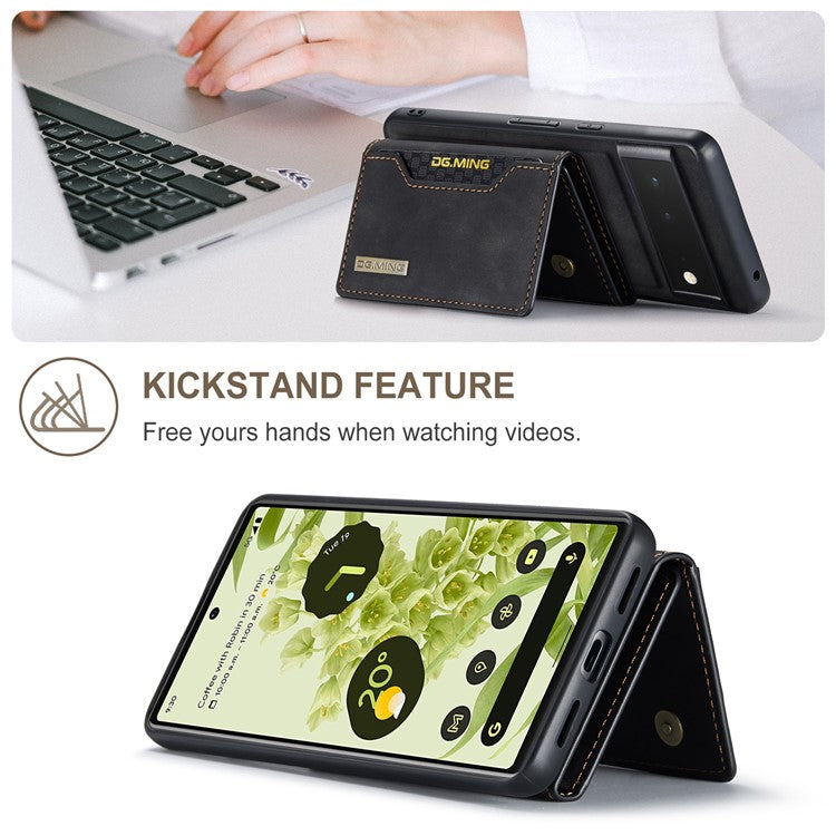 DG.MING M2 Series Multi Card Slots Anti-fall Magnetic Wallet Design Hybrid Case with Kickstand for Google Pixel 6 - Black
