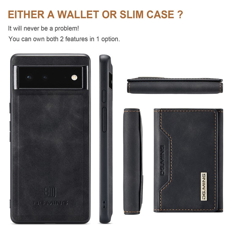 DG.MING M2 Series Multi Card Slots Anti-fall Magnetic Wallet Design Hybrid Case with Kickstand for Google Pixel 6 - Black