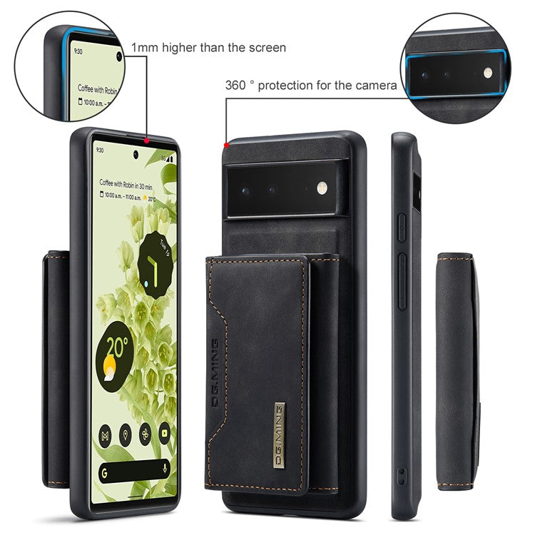 DG.MING M2 Series Multi Card Slots Anti-fall Magnetic Wallet Design Hybrid Case with Kickstand for Google Pixel 6 - Black