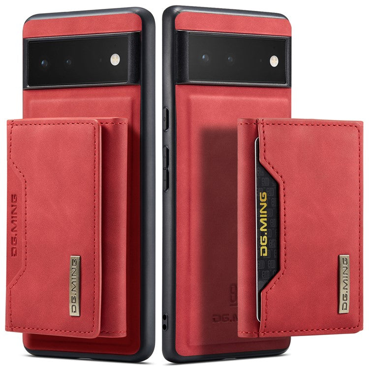 DG.MING M2 Series Multi Card Slots Anti-fall Magnetic Wallet Design Hybrid Case with Kickstand for Google Pixel 6 - Red