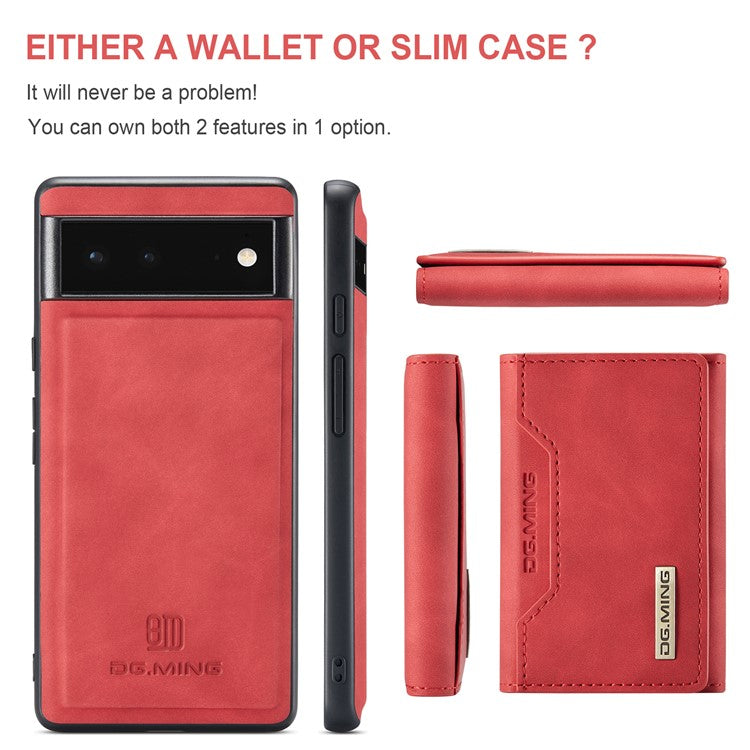 DG.MING M2 Series Multi Card Slots Anti-fall Magnetic Wallet Design Hybrid Case with Kickstand for Google Pixel 6 - Red