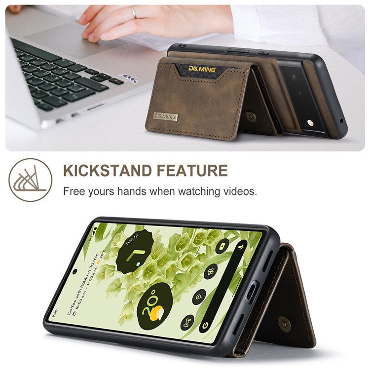 DG.MING M2 Series Multi Card Slots Anti-fall Magnetic Wallet Design Hybrid Case with Kickstand for Google Pixel 6 - Coffee