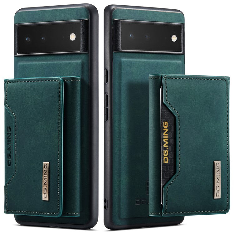 DG.MING M2 Series Multi Card Slots Anti-fall Magnetic Wallet Design Hybrid Case with Kickstand for Google Pixel 6 - Green