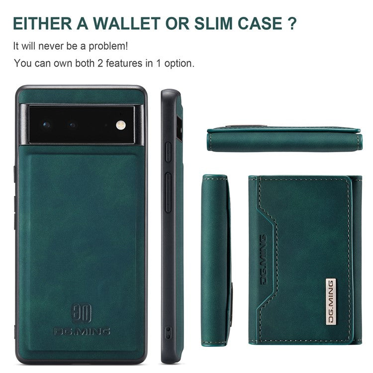 DG.MING M2 Series Multi Card Slots Anti-fall Magnetic Wallet Design Hybrid Case with Kickstand for Google Pixel 6 - Green