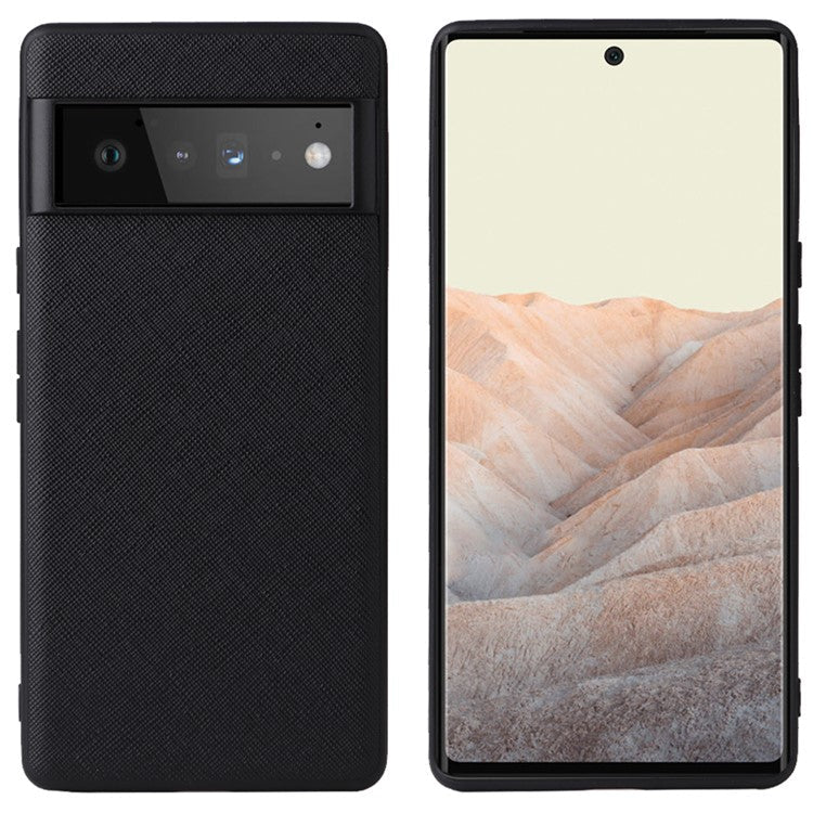 Lightweight PU Leather Coated Soft TPU + Hard PC Hybrid Protective Case for Google Pixel 6 - Cross Texture/Black