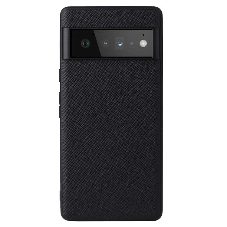 Lightweight PU Leather Coated Soft TPU + Hard PC Hybrid Protective Case for Google Pixel 6 - Cross Texture/Black