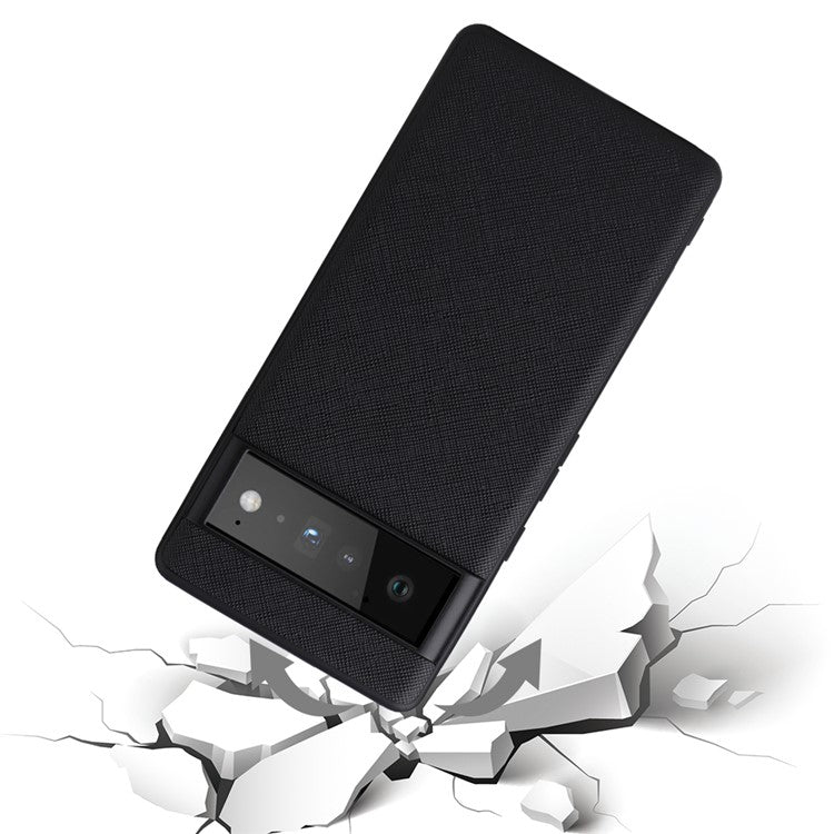 Lightweight PU Leather Coated Soft TPU + Hard PC Hybrid Protective Case for Google Pixel 6 - Cross Texture/Black