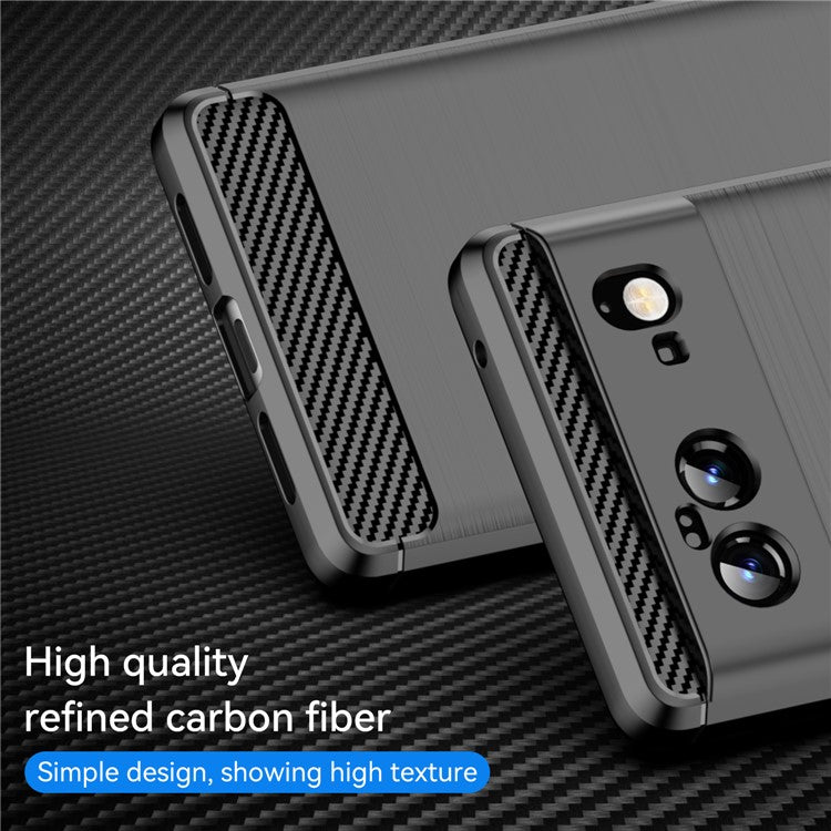1.8mm Carbon Fiber Texture TPU Case Brushed Surface Fingerprint-Free Flexible TPU Phone Protective Back Cover for Google Pixel 6 - Black