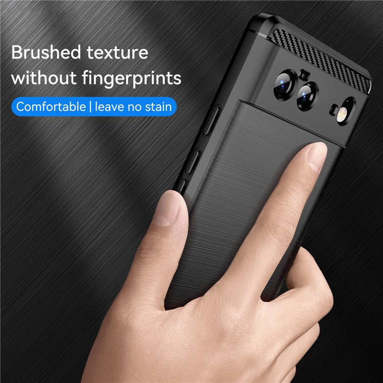 1.8mm Carbon Fiber Texture TPU Case Brushed Surface Fingerprint-Free Flexible TPU Phone Protective Back Cover for Google Pixel 6 - Black