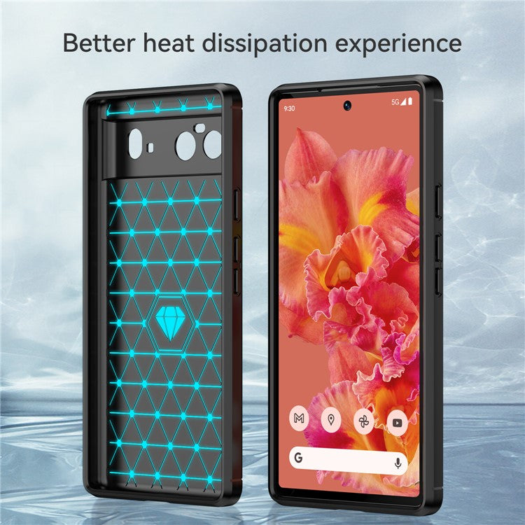 1.8mm Carbon Fiber Texture TPU Case Brushed Surface Fingerprint-Free Flexible TPU Phone Protective Back Cover for Google Pixel 6 - Black