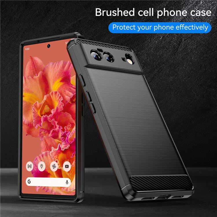 1.8mm Carbon Fiber Texture TPU Case Brushed Surface Fingerprint-Free Flexible TPU Phone Protective Back Cover for Google Pixel 6 - Black