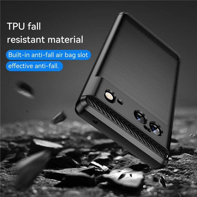 1.8mm Carbon Fiber Texture TPU Case Brushed Surface Fingerprint-Free Flexible TPU Phone Protective Back Cover for Google Pixel 6 - Black