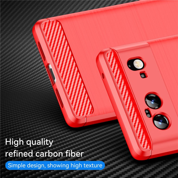 1.8mm Carbon Fiber Texture TPU Case Brushed Surface Fingerprint-Free Flexible TPU Phone Protective Back Cover for Google Pixel 6 - Red