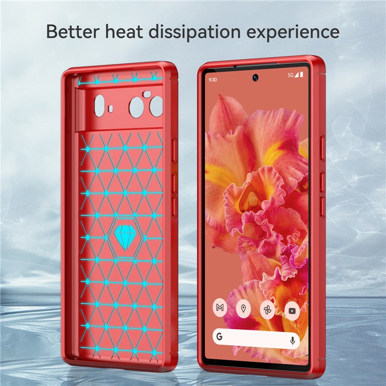 1.8mm Carbon Fiber Texture TPU Case Brushed Surface Fingerprint-Free Flexible TPU Phone Protective Back Cover for Google Pixel 6 - Red