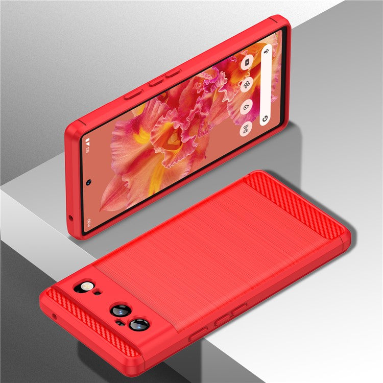 1.8mm Carbon Fiber Texture TPU Case Brushed Surface Fingerprint-Free Flexible TPU Phone Protective Back Cover for Google Pixel 6 - Red