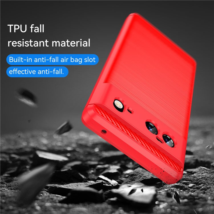1.8mm Carbon Fiber Texture TPU Case Brushed Surface Fingerprint-Free Flexible TPU Phone Protective Back Cover for Google Pixel 6 - Red