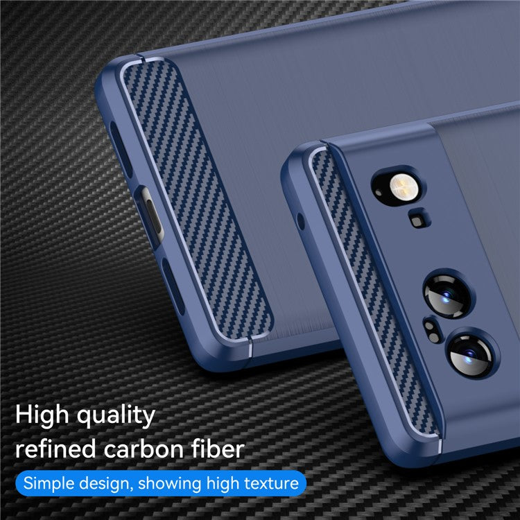1.8mm Carbon Fiber Texture TPU Case Brushed Surface Fingerprint-Free Flexible TPU Phone Protective Back Cover for Google Pixel 6 - Blue