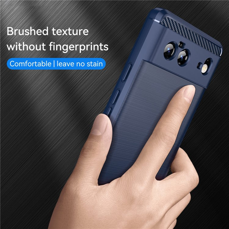 1.8mm Carbon Fiber Texture TPU Case Brushed Surface Fingerprint-Free Flexible TPU Phone Protective Back Cover for Google Pixel 6 - Blue