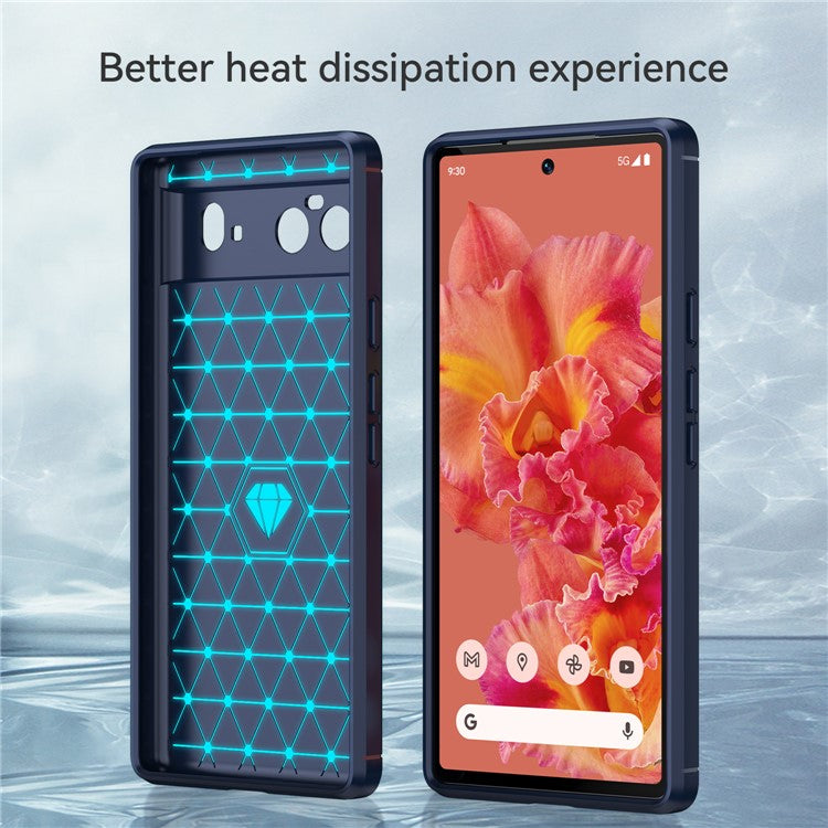 1.8mm Carbon Fiber Texture TPU Case Brushed Surface Fingerprint-Free Flexible TPU Phone Protective Back Cover for Google Pixel 6 - Blue