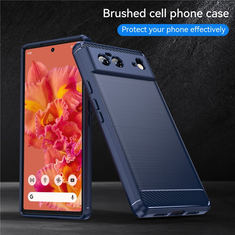 1.8mm Carbon Fiber Texture TPU Case Brushed Surface Fingerprint-Free Flexible TPU Phone Protective Back Cover for Google Pixel 6 - Blue