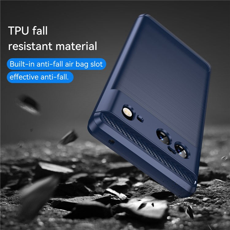 1.8mm Carbon Fiber Texture TPU Case Brushed Surface Fingerprint-Free Flexible TPU Phone Protective Back Cover for Google Pixel 6 - Blue