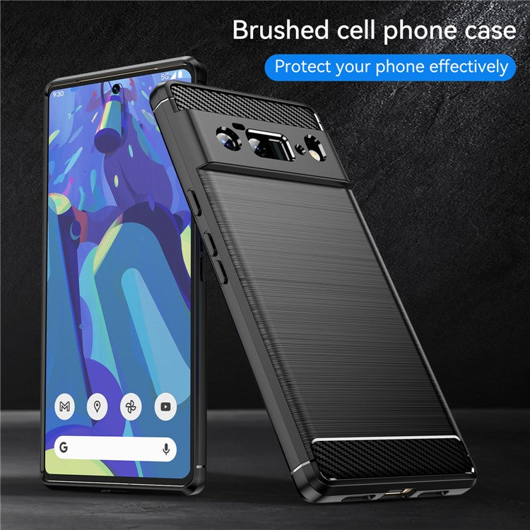 1.8mm Carbon Fiber Texture TPU Case Brushed Surface Anti-Scratch Anti-Fall Phone Protective Cover for Google Pixel 6 Pro - Black