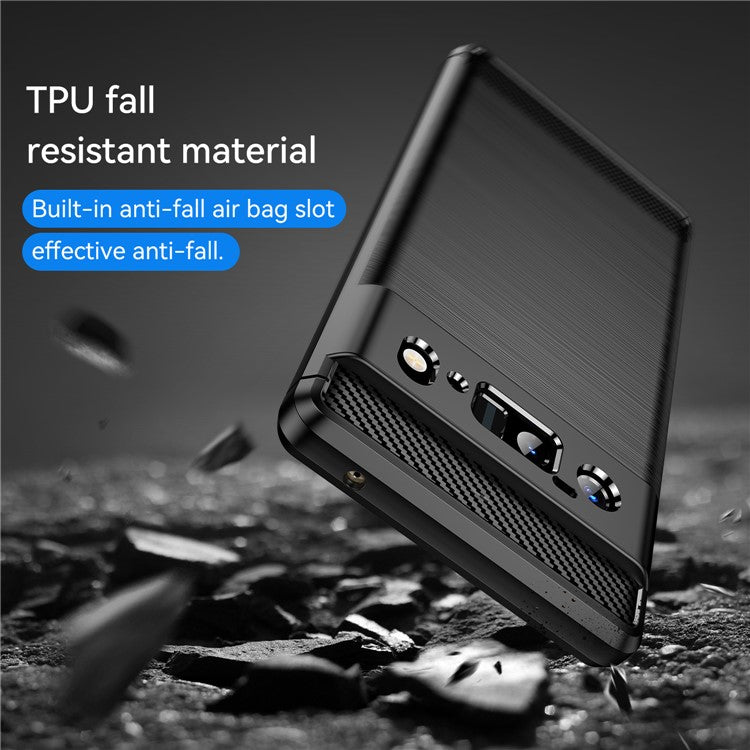 1.8mm Carbon Fiber Texture TPU Case Brushed Surface Anti-Scratch Anti-Fall Phone Protective Cover for Google Pixel 6 Pro - Black