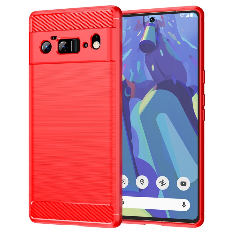 1.8mm Carbon Fiber Texture TPU Case Brushed Surface Anti-Scratch Anti-Fall Phone Protective Cover for Google Pixel 6 Pro - Red