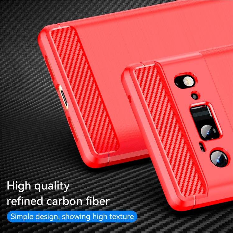 1.8mm Carbon Fiber Texture TPU Case Brushed Surface Anti-Scratch Anti-Fall Phone Protective Cover for Google Pixel 6 Pro - Red