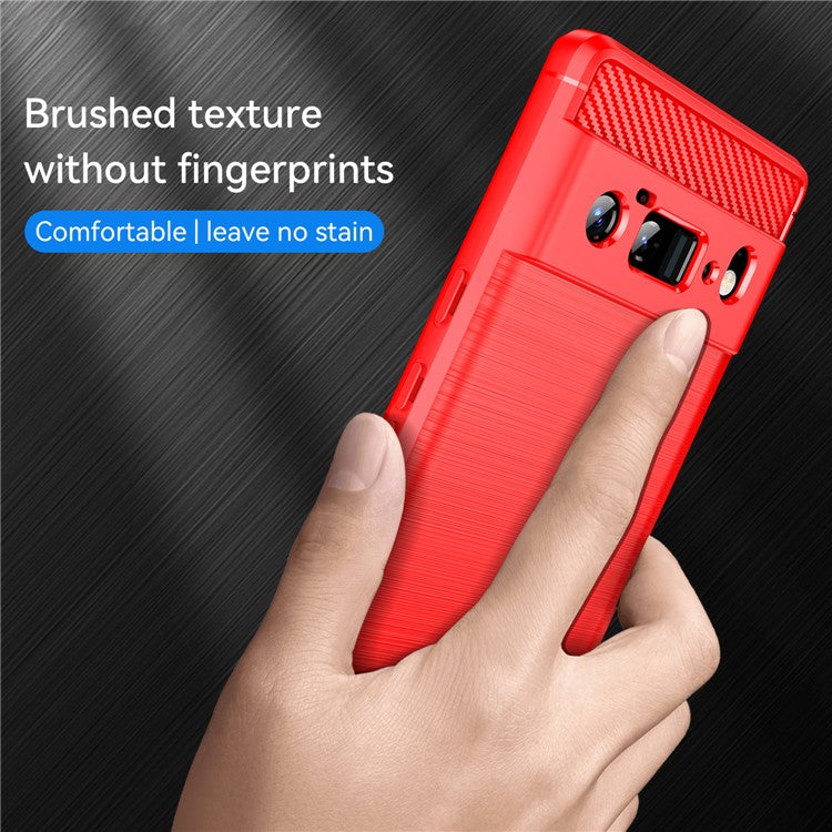 1.8mm Carbon Fiber Texture TPU Case Brushed Surface Anti-Scratch Anti-Fall Phone Protective Cover for Google Pixel 6 Pro - Red