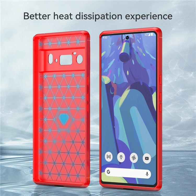 1.8mm Carbon Fiber Texture TPU Case Brushed Surface Anti-Scratch Anti-Fall Phone Protective Cover for Google Pixel 6 Pro - Red