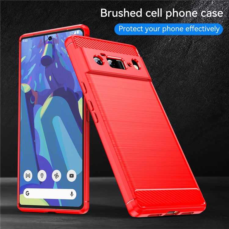 1.8mm Carbon Fiber Texture TPU Case Brushed Surface Anti-Scratch Anti-Fall Phone Protective Cover for Google Pixel 6 Pro - Red