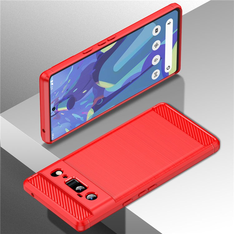 1.8mm Carbon Fiber Texture TPU Case Brushed Surface Anti-Scratch Anti-Fall Phone Protective Cover for Google Pixel 6 Pro - Red