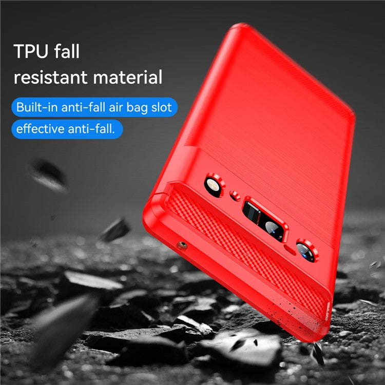 1.8mm Carbon Fiber Texture TPU Case Brushed Surface Anti-Scratch Anti-Fall Phone Protective Cover for Google Pixel 6 Pro - Red