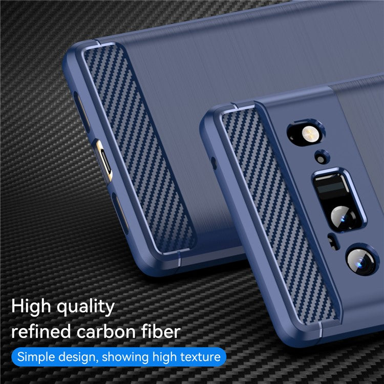 1.8mm Carbon Fiber Texture TPU Case Brushed Surface Anti-Scratch Anti-Fall Phone Protective Cover for Google Pixel 6 Pro - Blue