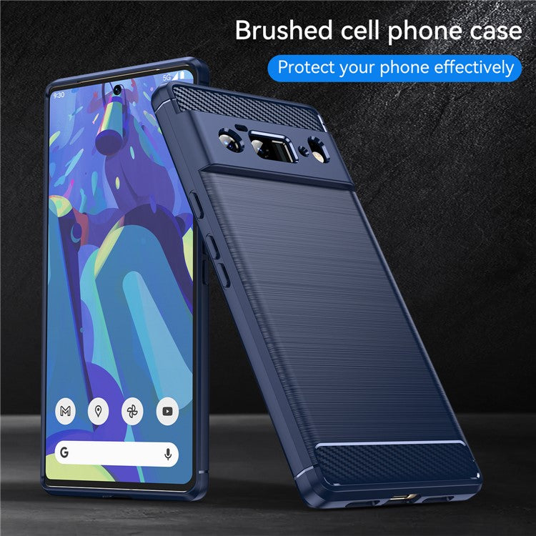 1.8mm Carbon Fiber Texture TPU Case Brushed Surface Anti-Scratch Anti-Fall Phone Protective Cover for Google Pixel 6 Pro - Blue